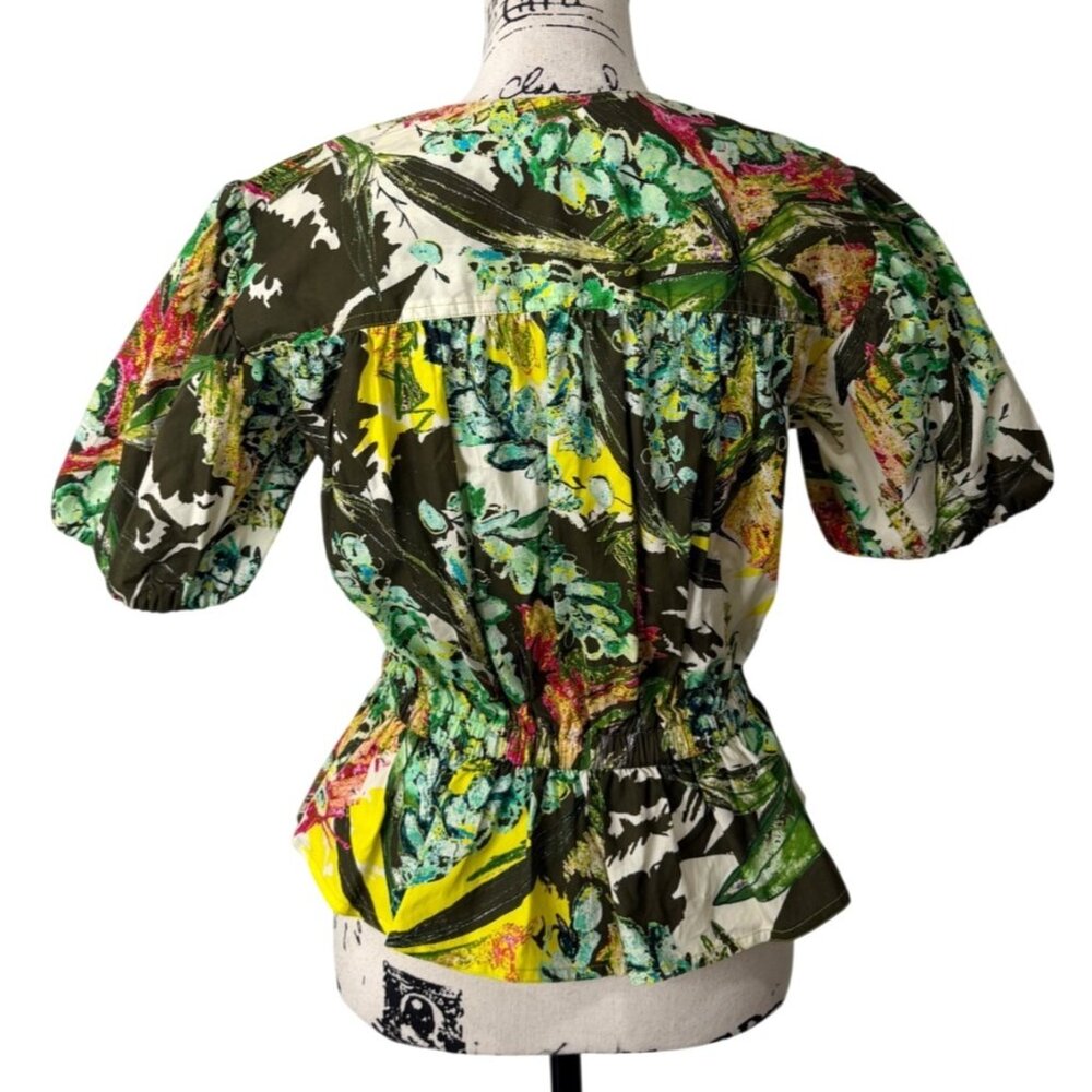 Marie Oliver Women XXS Willis Top Puff Sleeve Cotton Eden Floral Green Yellow - Picture 3 of 7